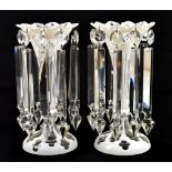 A pair of late 19th century clear and opaque glass lustres with prismatic drops, height 25.5cm (2).
