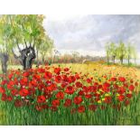 MARCEL GEORGES HUE (20th century); oil on canvas, landscape with poppy fields, signed, 73.5 x