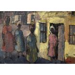 JAMES VICARY THACKWRAY (South African, 1919-1994); oil on board, 'Ladies on Road', signed lower