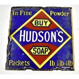 An original enamel advertising sign inscribed 'Buy Hudson's Soap, in fine powder', 31 x 30cm.