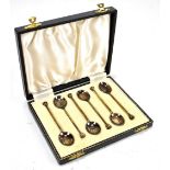 WILLIAM SUCKLING LTD; a cased set of six Elizabeth II hallmarked silver coffee spoons, the bowls