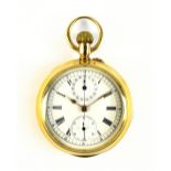 An 18ct yellow gold cased open face crown wind pocket watch, the circular enamel dial set with Roman