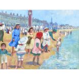 TOM DURKIN (1928-1990); oil on board, 'First Trip to The Seaside', signed, inscribed to label verso,