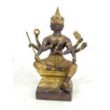 A hollow cast bronze four-faced Buddha or Brahma modelled after the original of Bangkok with gilt
