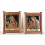 WITHDRAWN Two reproduction stained glass panels, each depicting maidens, 32 x 28cm, each framed (