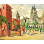 GROZ; oil on board, 'Temple of Angkor', signed 33 x 40cm, framed. The Temple of Angkor was built