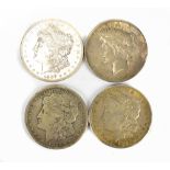 Four American .900 silver $1 coins comprising 1921, 1922, 1901, 1887 (4).