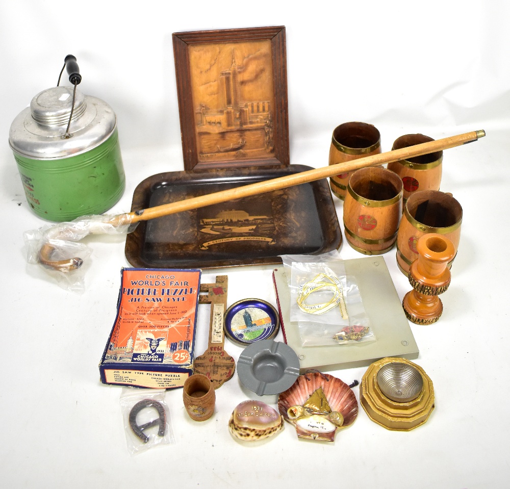 CHICAGO 1933-34; a group of collectors' items including a large ice bucket decorated with a Native