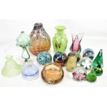 A collection of assorted glassware including Wedgwood owl paperweight, Sommerso vase, height 16cm,