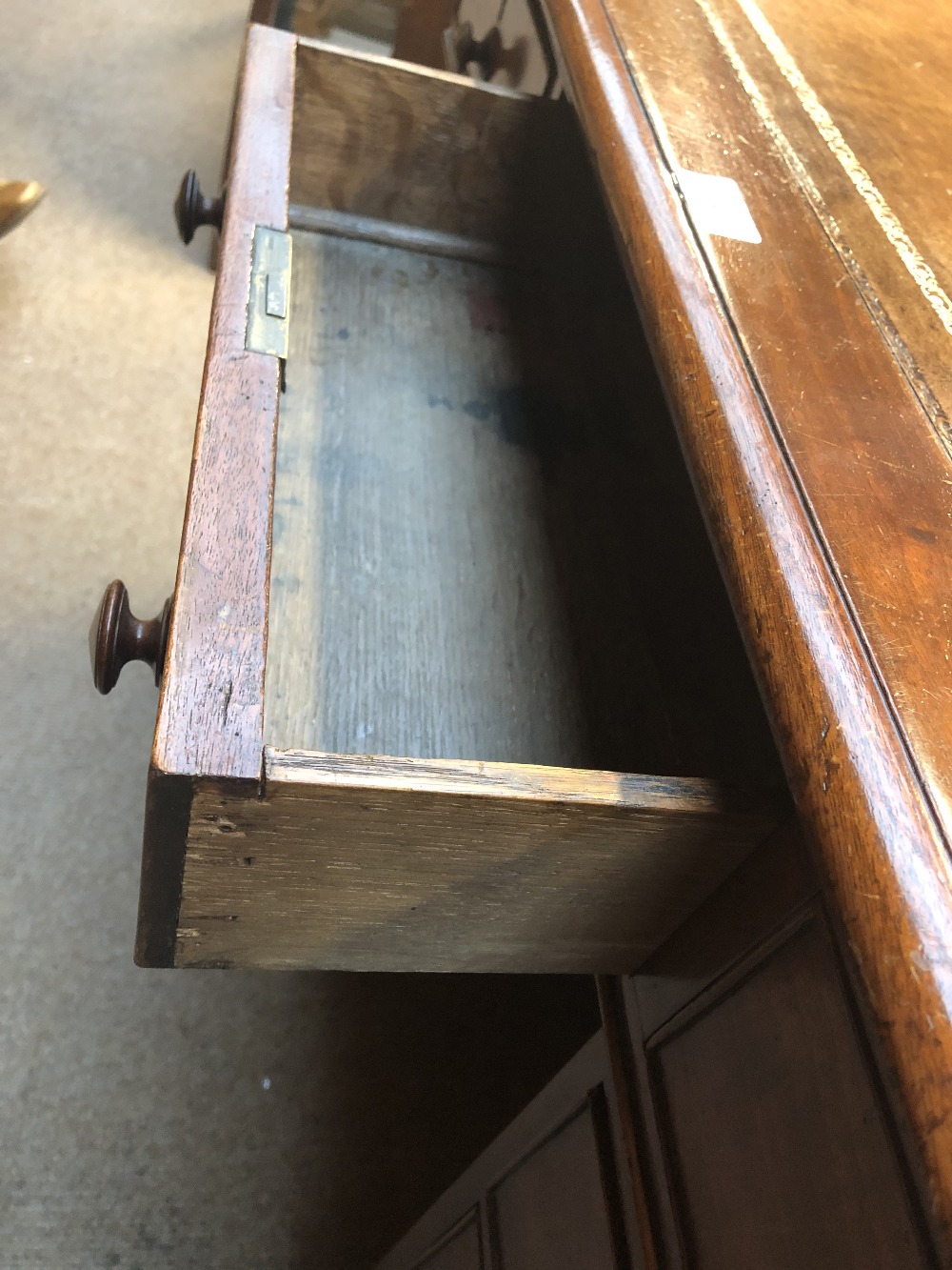 A mahogany twin pedestal desk with inset gilt tooled leather top above arrangement of nine - Bild 6 aus 6