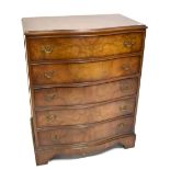 A walnut and burr walnut serpentine fronted chest of four drawers, 98 x 78cm.Additional
