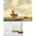 WILLIAM AYERST INGRAM RBA (1855-1913); watercolour on paper, moored ships, signed lower left, framed