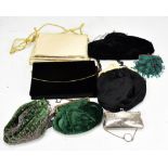 Eight vintage ladies' evening bags including velvet, beaded and silver plated examples (one af) (