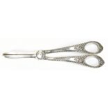 WALKER & HALL; a pair of George V hallmarked silver grape scissors with cast decoration, Sheffield