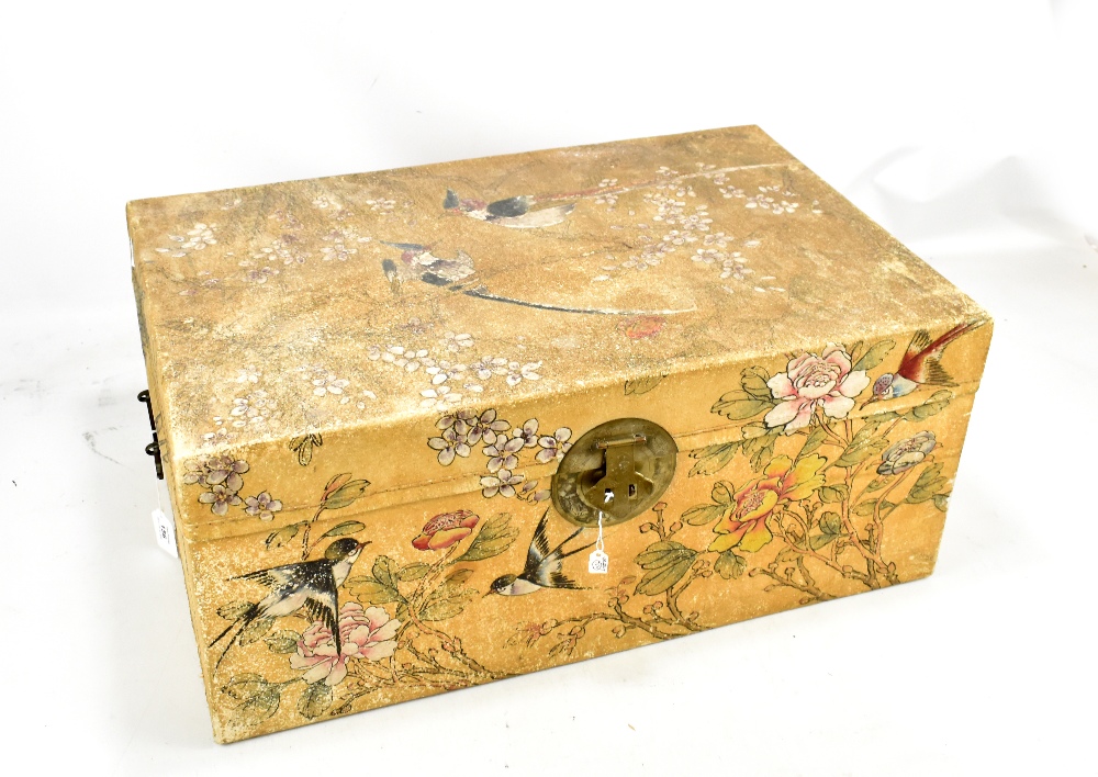 A small Chinese painted rectangular trunk with twin carrying handles, width 64cm.