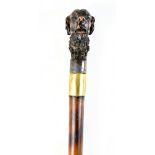 A late 19th/early 20th century bamboo sword stick with later bronzed dog's head handle, length