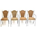 A set of four French wrought iron and wicker garden chairs (2 elbows, 2 singles) (4).Additional