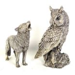 COUNTRY ARTISTS; two Elizabeth II hallmarked filled silver owl and wolf figures, Birmingham 1992 and