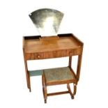 An Art Deco walnut and burr walnut dressing table with fan shaped mirror above single drawer, 137