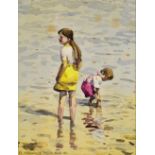 ROBERT 'BOB' LITTLEFORD FRSA BWS (born 1945); watercolour on paper, girls paddling in the sea,