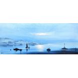 JASON; oil on canvas, coastal scene with yachts, signed lower left 39.5 x 100cm, framed.