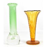 A Sklo Union Czech glass vase, with internal green bobble decoration, height 26cm, also a