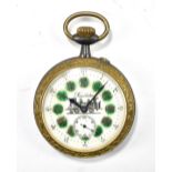 A late 19th/early 20th century base metal regulator railway pocket watch, the enamelled Roman