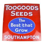 An enamel advertising sign inscribed 'Toogoods Seeds, The Best That Grow. Southampton', 76 x 76cm.