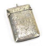 JOHN MILLWARD BANKS; an Edward VII hallmarked silver vesta case, with foliate scroll decoration