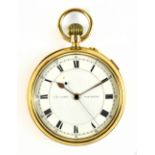 W & F TERRY OF MANCHESTER; an 18ct yellow gold cased open face crown wind pocket watch, the signed