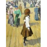 TOM DURKIN (1928-1990); oil on board, promenade with figures, signed, 34.5 x 24cm, framed and