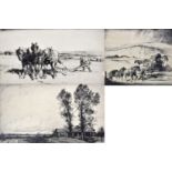 ERNEST HERBERT WHYDALE (British 1886-1952) two etchings depicting working horses on farmland and one