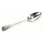JONATHAN HAYNE; a George IV hallmarked silver Fiddle pattern tablespoon, with monogrammed