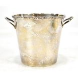 P LOPEZ G; a Mexican sterling silver twin handled ice bucket, tapered form with cast foliate rim,