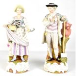 A large pair of late 19th century Continental porcelain figures depicting a gardener and his