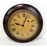 A mid-20th century stained wooden thirty hour wall clock, the painted dial set with Roman numerals