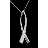 An 18ct white gold and diamond set pendant suspended on 18ct white gold fine link chain, length of