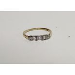 An 18ct yellow gold five-stone diamond ring, approx 0.25 points, size O, approx 1.9g.