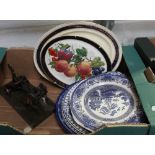 A quantity of late 19th century mainly blue and white meat plates to include K & CB Chatsworth