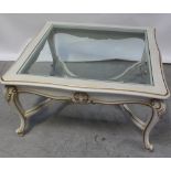 A Cousins large square cream and gilt French-style glass-topped occasional table to cabriole
