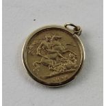 A Victorian half sovereign 1898 in a 9ct gold frame.