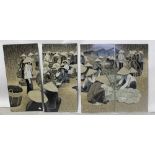 A set of four panels depicting South East Asian rice farmers, each panel approx 80 x 45cm (4).
