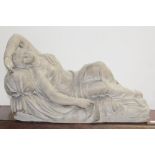 A 19th century plaster figure of a reclining partially-clad young woman in the Classical style,