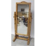 A large pine cheval mirror, approx 185 x 85cm.