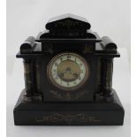 A Victorian slate and marble eight-day mantel clock in the Classical mausoleum style,