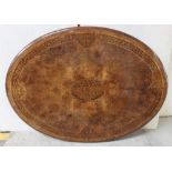 A 19th century walnut inlaid oval dining table top only (lacking pedestal base), length 140cm.