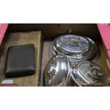 A small quantity of assorted silver plate to include entrée dishes, flatware, serving set etc.