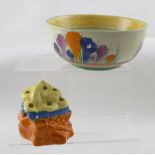 A Clarice Cliff bowl, 'Crocus' pattern, marked to the base 'Bizarre by Clarice Cliff Crocus',
