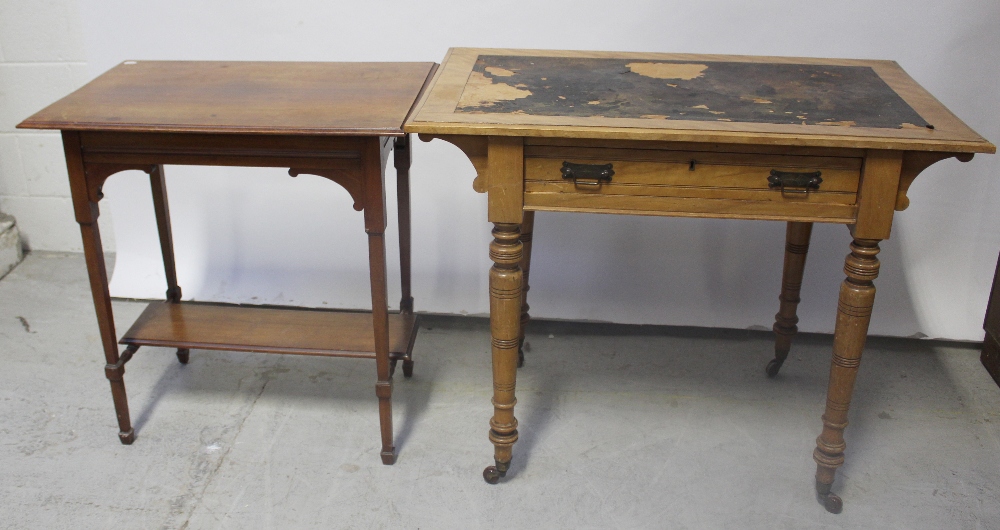 An early 20th century walnut two-tier side table, raised on tapering block supports, width 68cm.