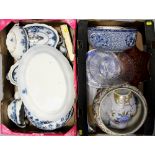 A collection of antique/vintage pottery and glassware to include a flow blue part dinner service,